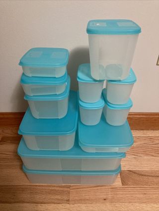 Tupperware Vintage Storage Containers With Lids Set Of 12 Rare Teal Color