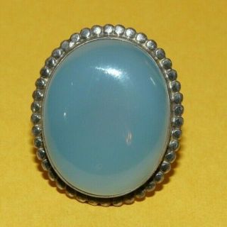Vintage " 925 " Sterling Silver W/ Blue Chalcedony Dome Cabochon Ring Size 8 14.  3g