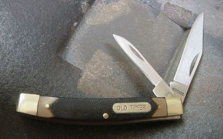 Schrade Pocket Knife Vintage 3.  25 " Closed 2 Blades Old Timer 330t Delrin