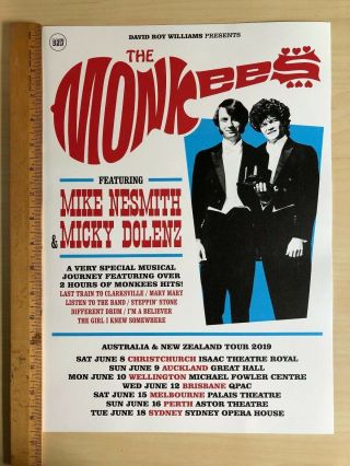 2019 The Monkees Authentic Tour Poster Mike & Micky Show Nesmith 11 X 17 Inches