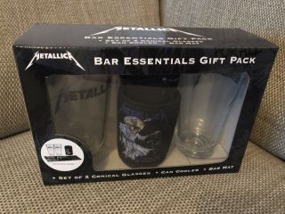 Metallica Rare Bar Essentials Gift Glasses X2 Can Cooler Bar Mat