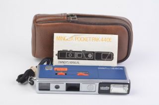 Exc,  Minolta Pocket Pak 440e 110 Film Cartridge Camera,  Inst. ,  Case,  Strap