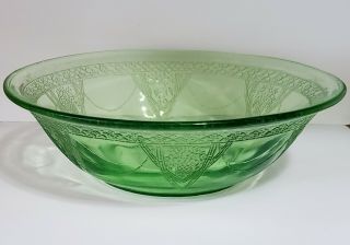 Vtg Green Depression Uranium Vaseline Glass Round Ser Dish Bowl 7 3/4 " Excel Con