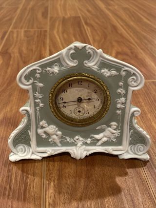 Antique Haven Clock Co.  Green Wedgewood Jasperware Desk Or Shelf Clock