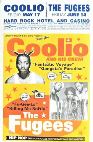 Rap Hip Hop Poster: Coolio & The Fugees Las Vegas Hard Rock Hotel & Casino 11x17