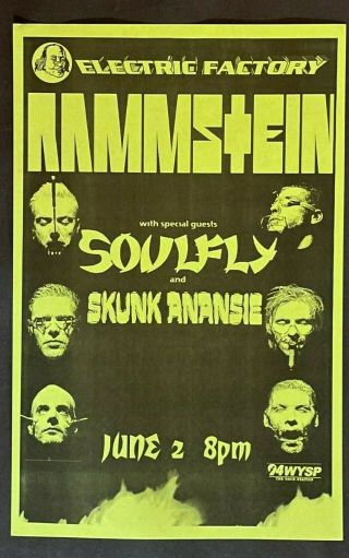 Rammstein Soulfly Orig.  Concert Poster Electric Factory Phili 1999 Heavy Metal
