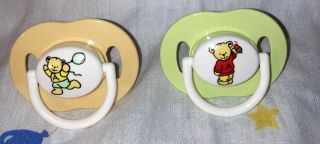 Vintage Avent Silicone Pacifiers - Orange/green Teddy Bears Size 6,  Months
