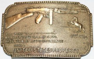 Ata - 10 Brass Belt Buckle Colt Thompson Submachine Gun Bay State Jewelry