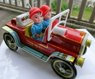 Rare Vintage 10 " Tin Toy Litho Fire Engine Car Battery Operated Truck Nr