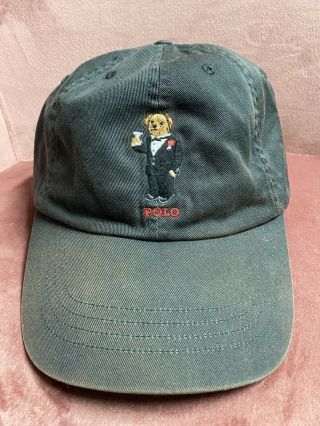 Vintage Ralph Lauren Teddy Bear Polo Strap Hat Cap Black 90s