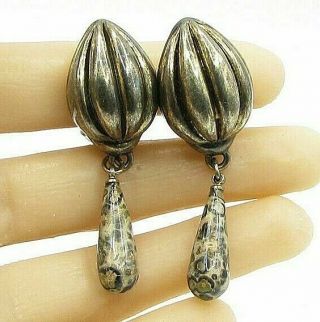 Frederic Jean Duclos 925 Silver - Vintage Rose Bud Clip On Drop Earrings - E1042