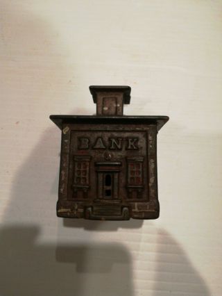 Vintage Cast Iron Coin Bank House Building Penny,  Metal Bank