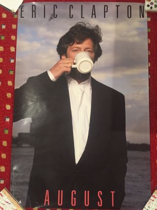 Rare Eric Clapton August Poster Coffee Mug Shot 23x35 Promo Only 1986