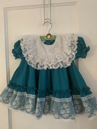 Vintage Mini World Teal Green Full Circle Skirt Party Pageant Dress 12 - 18mths