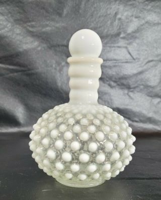 Vintage Fenton Opalescent White Hobnail Perfume Bottle W/stopper