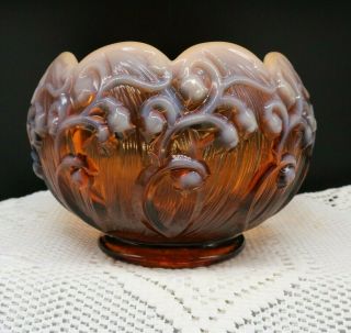 Vintage Fenton Cameo Opalescent " Lily Of The Valley " Rose Bowl