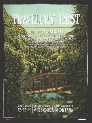 The Decemberists Travelers Rest Missoula Mt 2017 Poster Screen Print S/n /730