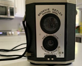 Vintage Brownie Reflex Synchro Model Camera Eastman Kodak W/strap - Box