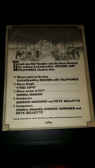 Donna Summer I Feel Love Casablanca Records Rare Promo Poster Ad Framed