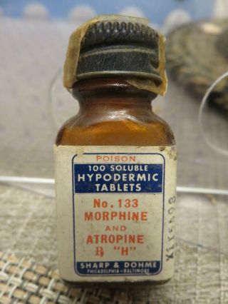 Vintage Morphine & Atropine Empty Amber Bottle (sharp & Dohme)