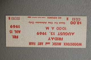 Vintage Woodstock 1969 Music & Art Fair Ticket Friday