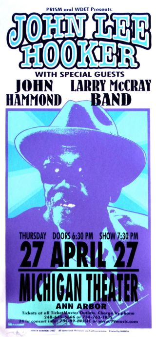 John Lee Hooker Poster W/ John Hammond,  Larry Mccray Band 2000 Concert