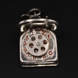 Vtg Sterling Silver - Retro Rotary Phone Telephone Bracelet Charm - 4g