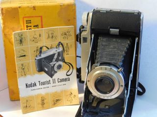 Vintage Kodak Tourist Ii Camera W/ Box & Instructions Kodet Lens