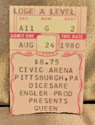 Queen Ticket Stub 1980 Civic Arena Pittsburgh Pa
