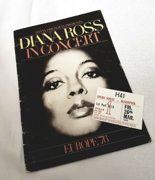 Diana Ross 1976 European Tour Uk Programme With Ticket/ Blackpool Opera House