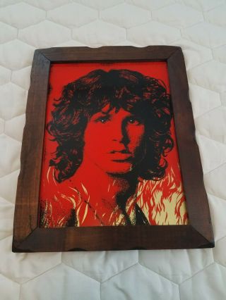 Vintage The Doors Jim Morrison Flame Carnival Art Glass Picture In Frame 49775 - 0