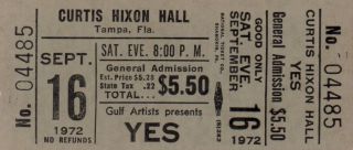Eagles / Yes 1972 Curtis Hixon Hall Concert Ticket / Don Henley / Glenn Frey