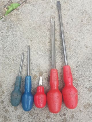 Vintage Joblot Of Stanley Red And Blue Handled Screwdrivers