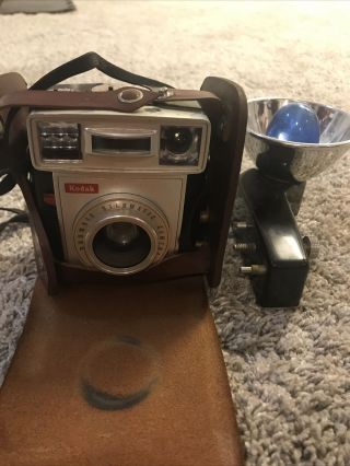 Vintage Kodak Brownie Starmatic Camera In Leather Case And Flash