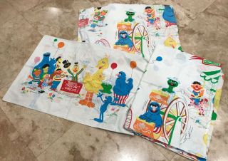 Vintage Sesame Street Muppets Twin Fitted & Flat Sheet,  Pillowcase Set Circus