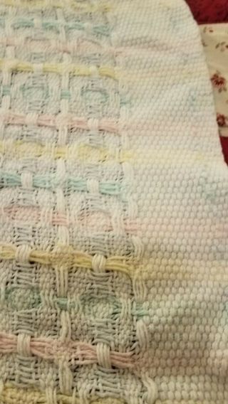 Vintage Beacon Baby Blanket Pastel Woven Knit Cotton Waffle Weave Usa 51x38 "