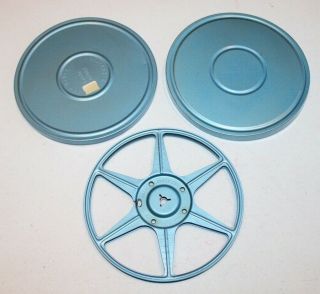 Vintage Blue Metal 7 " Compco 400 Ft 8mm Take - Up Reel W/ Metal Case Usa Stilley 