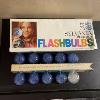 Vintage Sylvania Blue Dot Flashbulbs Press 25b Box Of 10