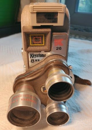 Keystone 8mm Movie Camera Model K - 26 / 3 Lens Turret Vintage