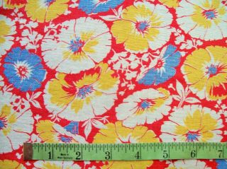 Vintage Feed Sack: Multi - Colored Floral On Red