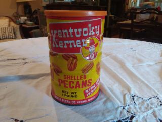 Vintage Kentucky Kernel Shelled Pecans 1 Lb Tin Can - Very Cool - Rare