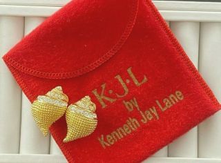 Vintage Kjl By Kenneth Jay Lane Sea Shell Clipon Earrings Rhinestones Signed 411