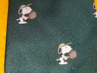 Vintage Snoopy 1970s 1980s Peanuts Charlie Brown Mens Green Tie Tennis