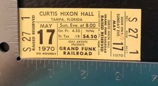 Grand Funk Railroad - Vintage May 17,  1970 Whole Full Concert Ticket