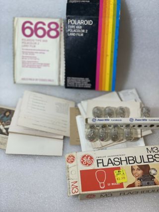 Polaroid Type 668 Polacolor 2 Land Film Expired Vintage,  M3 Flash Bulbs,  Mounts
