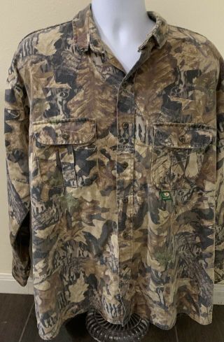 Vintage Mossy Oak Forest Floor Camo Long Sleeve Button Up Shirt Hunting Men Xxl