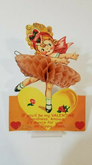 Vtg Valentine Cardusa Stand Up Honeycomb Dancing Ballerina Girl Pageant 6.  5 X 4