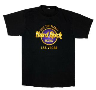 Vintage Hard Rock Hotel Las Vegas Save The Planet T - Shirt Black Short Sleeve L