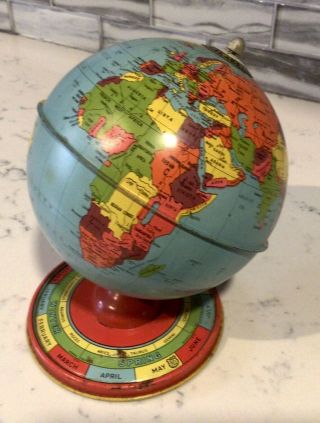 Vintage Tin Litho Toy World Globe J Chein Seasonal Equinox