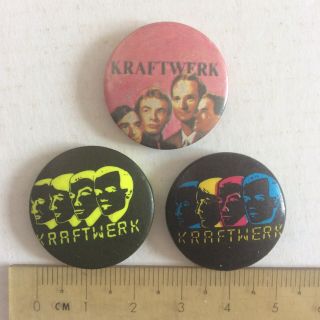 3x Kraftwerk Vintage Button Badge Synth Pop Experimental Computer Punk